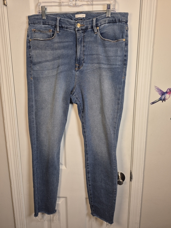 Good American Denim - Good American Good Legs Crop Jeans Size 16 High Rise Raw Hem Medium Wash Blue